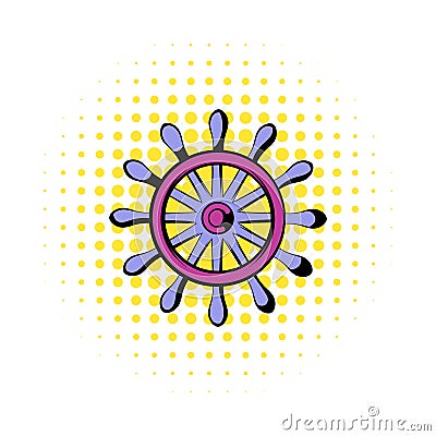 Wooden ship wheel icon, comics style Vector Illustration