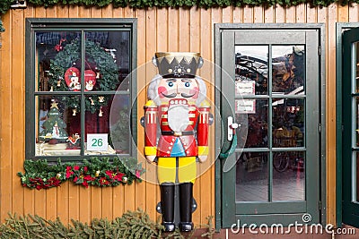 Wooden shop at Christmas fair in Duisburg, Germany Editorial Stock Photo