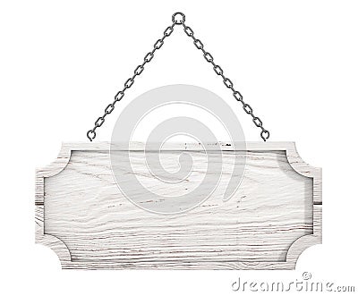 Wooden Sign with Blank Space for Yours Design Hanging on a Chain Stock Photo