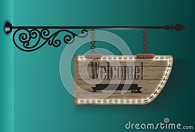Wooden sign on the chains Vector Illustration