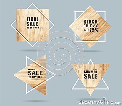 Wooden sign with creative sale banner modern layout template design Vector Illustration