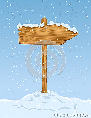 Wooden sign with falling snow Vector Illustration