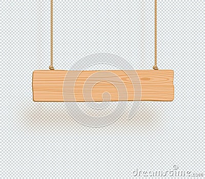 Wooden Sign 1 Line Title Banner Plain 3d Hanging From Rope Vector Illustration