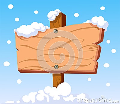 Wooden sign in snow Vector Illustration