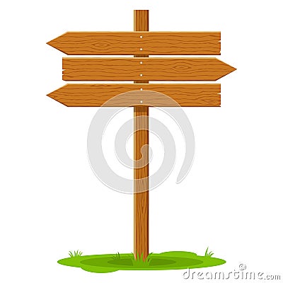 Wooden signboard arrow signpost isolated on white background. Sign and symbol to communicate a message on street or road Vector Illustration