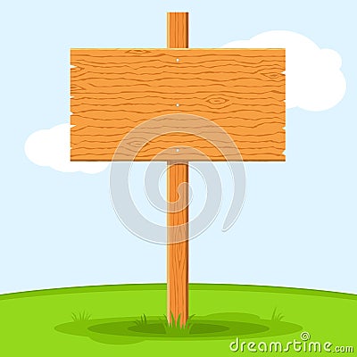 Wooden signboard in grass isolated on grass sky background. Signs board and symbols to communicate a message on street Vector Illustration