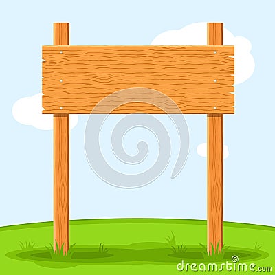 Wooden signboard in grass isolated on grass sky background. Signs board and symbols to communicate a message on street Vector Illustration