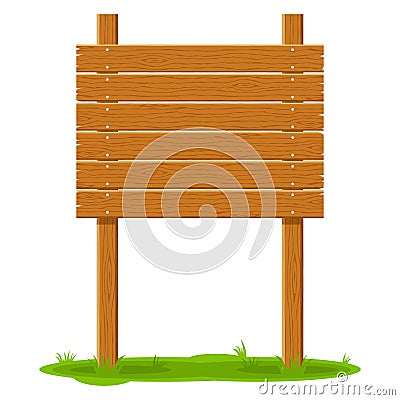 Wooden signboard in grass isolated on white background. Signs board and symbols to communicate a message on street or Vector Illustration