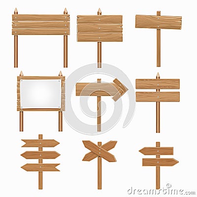 Wooden signboards, wood arrow sign vector set Vector Illustration