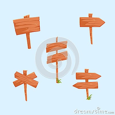 Wooden signboards and wood plank set Vector Illustration