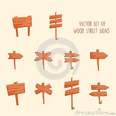 Wooden signboards and wood plank set Vector Illustration