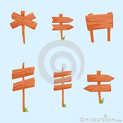 Wooden signboards and wood plank set Vector Illustration