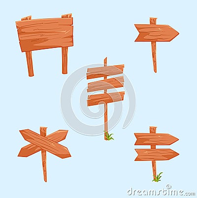 Wooden signboards and wood plank set Vector Illustration