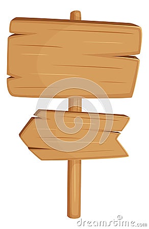 Wooden signpost with blank boards. Cartoon old wood banner Vector Illustration