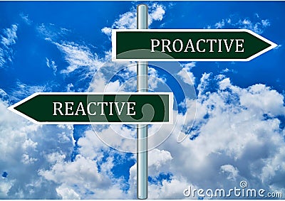 Reactive versus Proactive messages, Behaviour conceptual image Stock Photo