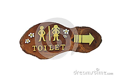 Wooden signs for directions to the bathroom. Stock Photo