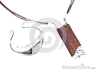 Wooden silver jewellery isolated Stock Photo