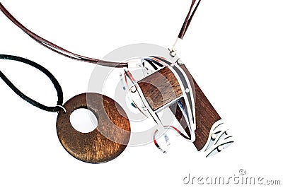 Wooden silver jewellery isolated Stock Photo