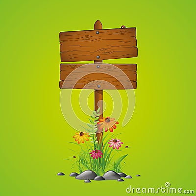 Wooden sing spring season green background Vector Illustration