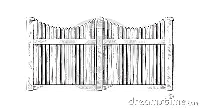 Wooden sketch fence Vector Illustration