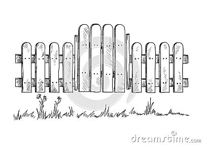 Wooden sketch fence Vector Illustration