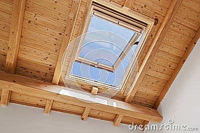 Wooden Skylight Window Stock Photo