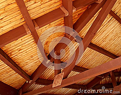 Wooden Slat Ceiling Stock Photo