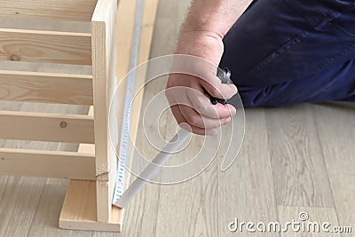 Wooden slats and working tools. Production of wooden products Stock Photo