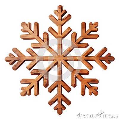 Wooden snowflake cut out on a white or transparent background. Christmas and New Year concept. A design element to be Stock Photo