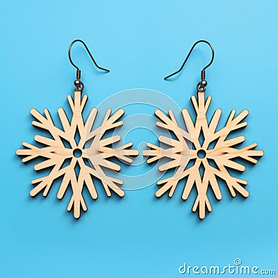 Wooden Snowflake Earrings: Unique And Stylish Accessories For Winter Stock Photo