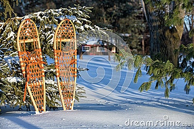 Wooden Snowshoes - Michigan Winter Stock Photo