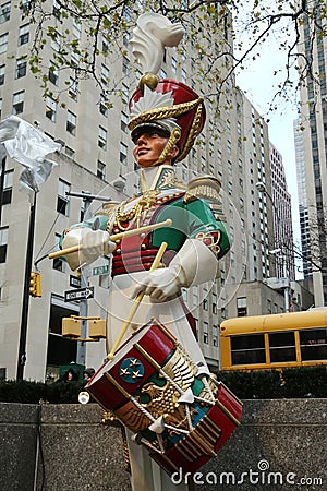 Wooden soldier drummer Christmas decoration at the Rockefeller Center in Midtown Manhattan Editorial Stock Photo