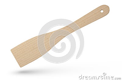 Wooden spade frying pan isolated on white background. Kitchen utensils made of wood for stirring food during cooking in Stock Photo
