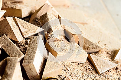 Wooden splinter cut and sawdust Stock Photo