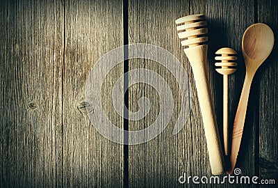 Wooden spoon and dippers Stock Photo