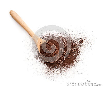 Wooden Spoon filled with coffee powder Stock Photo