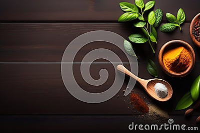 Wooden Spoon and Fresh Ingridients Generative AI Stock Photo