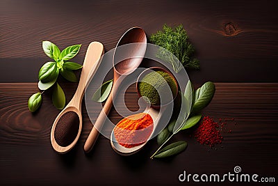 Wooden Spoon and Fresh Ingridients Generative AI Stock Photo