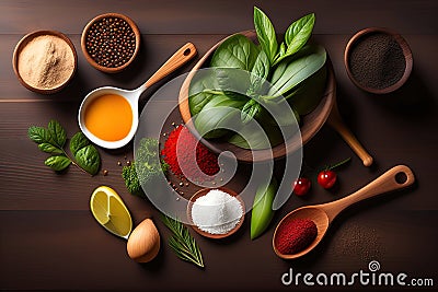 Wooden Spoon and Fresh Ingridients Generative AI Stock Photo