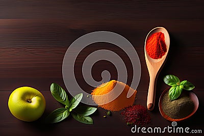 Wooden Spoon and Fresh Ingridients Generative AI Stock Photo