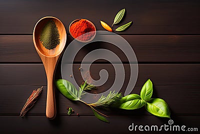 Wooden Spoon and Fresh Ingridients Generative AI Stock Photo