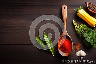 Wooden Spoon and Fresh Ingridients Generative AI Stock Photo