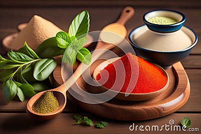 Wooden Spoon and Fresh Ingridients Generative AI Stock Photo