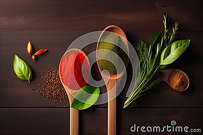 Wooden Spoon and Fresh Ingridients Generative AI Stock Photo