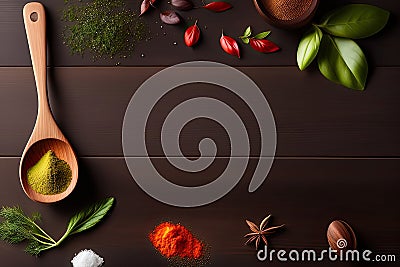 Wooden Spoon and Fresh Ingridients Generative AI Stock Photo