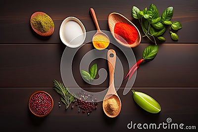 Wooden Spoon and Fresh Ingridients Generative AI Stock Photo