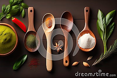 Wooden Spoon and Fresh Ingridients Generative AI Stock Photo