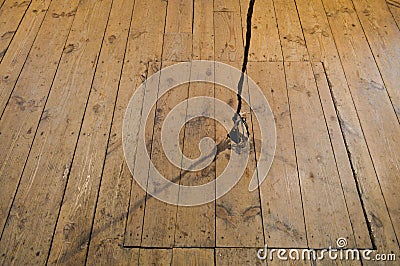 Wooden square old hatchway in the cellar in the floor of wooden planks Stock Photo