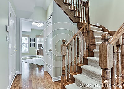 Wooden staircase interior Stock Photo