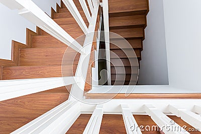 Wooden staircase made from laminate wood Stock Photo